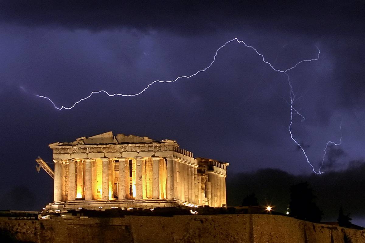 greek parthenon lightning storm